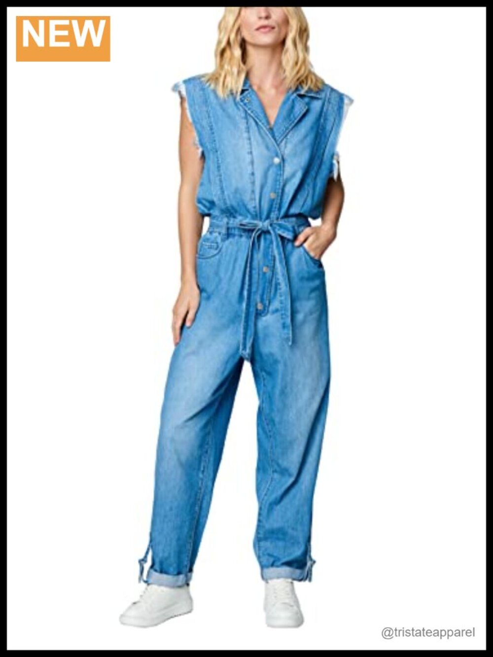 Women's Denim Overalls Jumpsuit Sleeveless Button Closure Comfort Fit